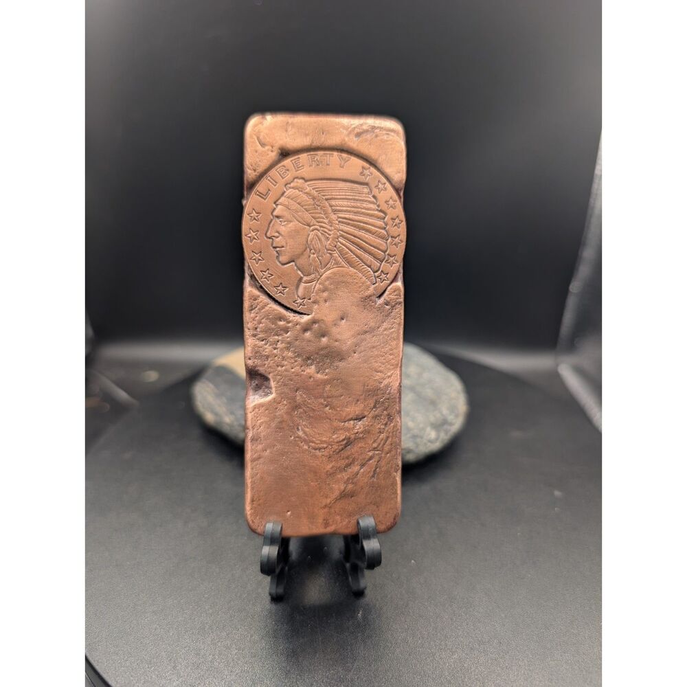 12.6 oz Hand Poured Copper Bar Indian Head Design Artisan Copper Bullion